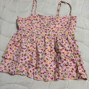 Pink Fruit Patterned Sleeveless Top